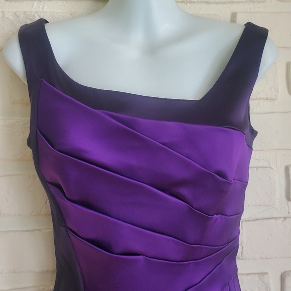 Karen Millen Satin Cocktail Dress Asymmetrical Ruffle Stretch Rich Purple - Picture 3 of 16